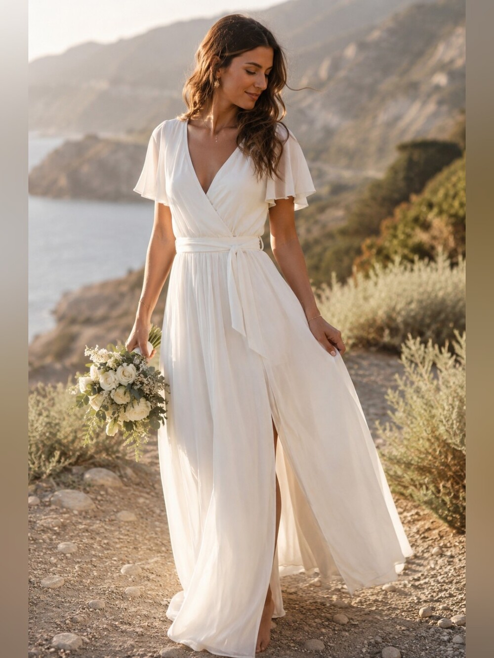 Baltic Born White Ethereal Maxi Dress S Wrap Flutter Sleeve Bridal Goddess